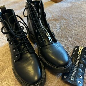 Rag and Bone  Black Leather Lace-Up Combat Boots with Zipper option
